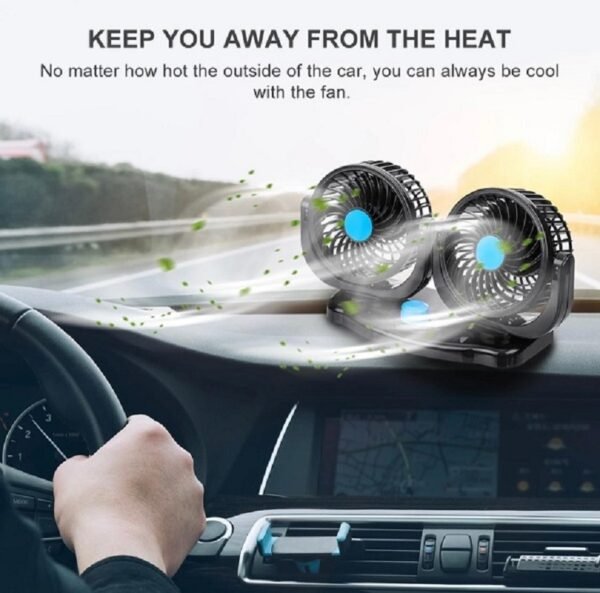 Car Double Head Fan 360 Degree Rotateable - Image 3